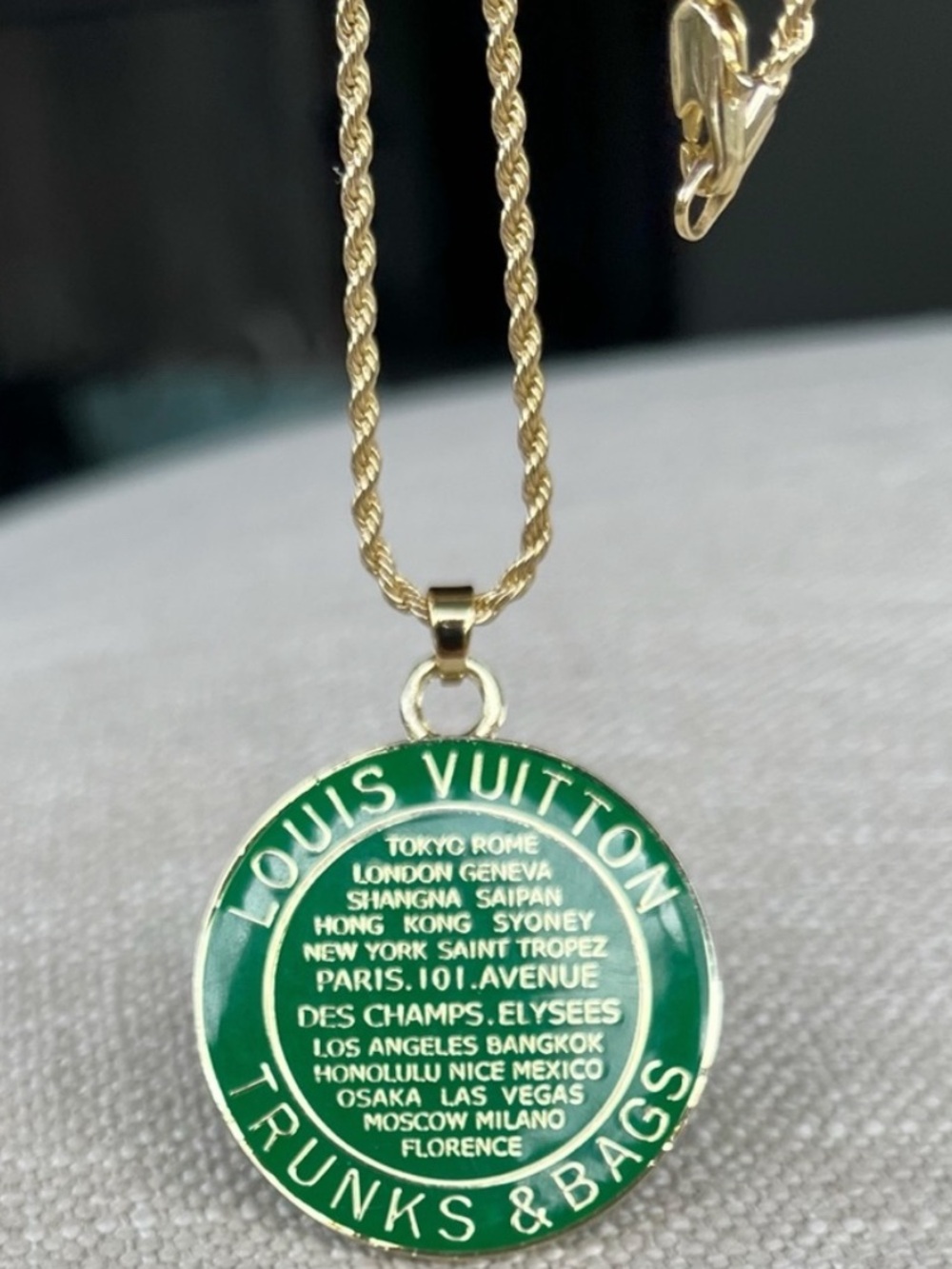 Authentic Louis Vuitton Green Trunks & Bags Charm Necklace